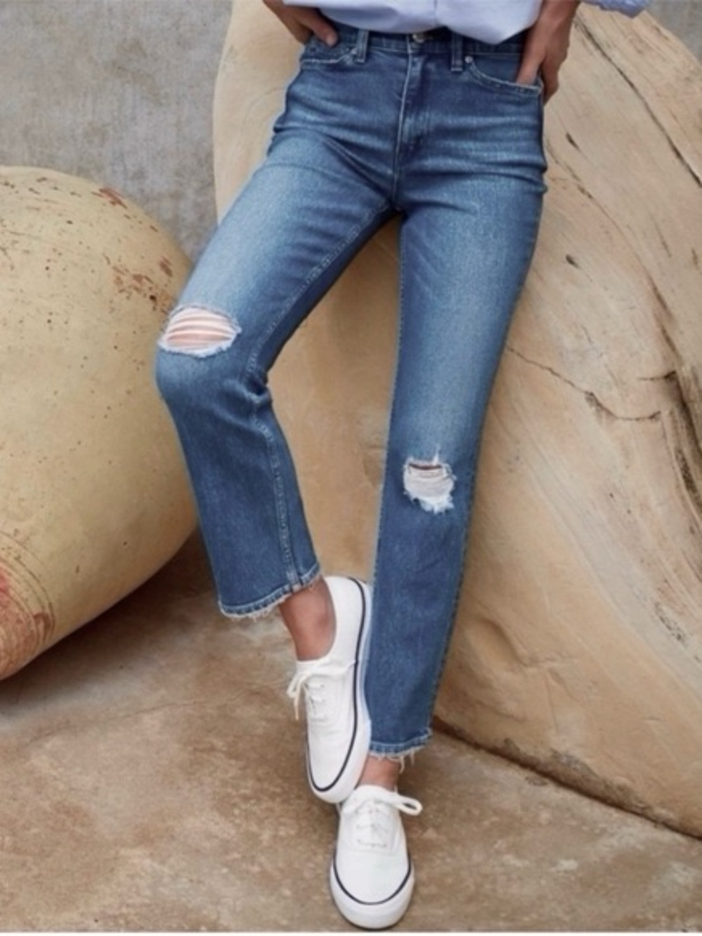 AYR The Yes Yes Yes High Waisted Denim Distressed Mom Jeans: Size 31